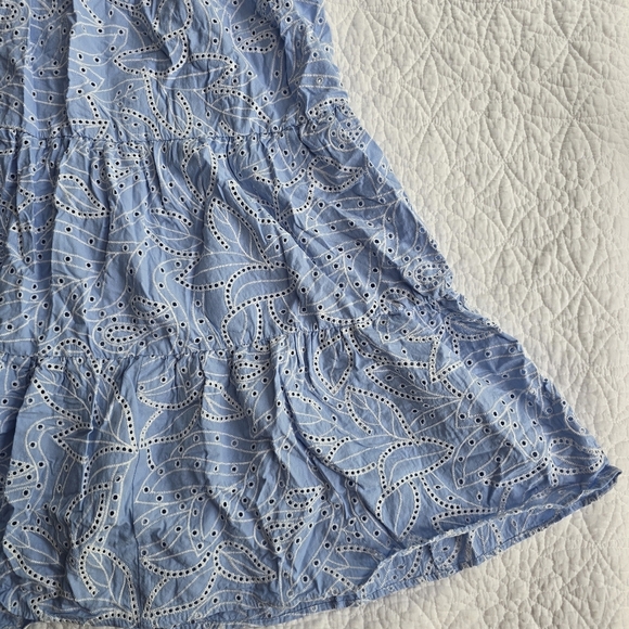 Zara Embroidered Cutout Tiered Eyelet Maxi Shirt Dress XS Light Blue - Picture 6 of 16